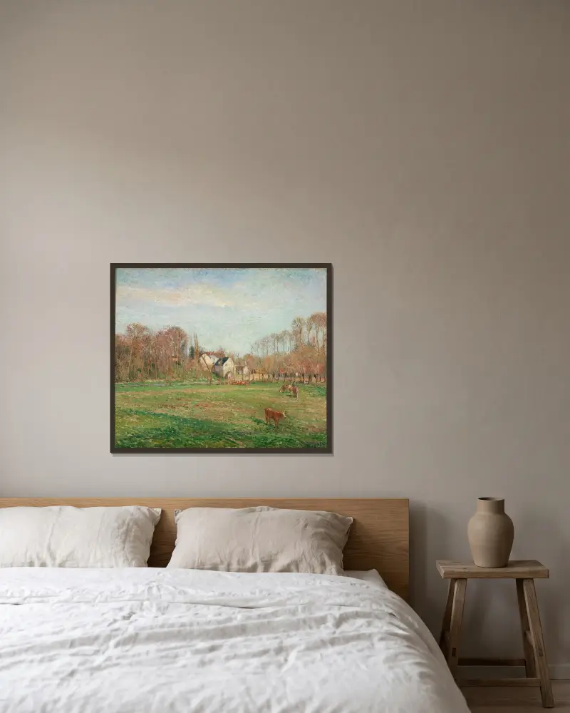 Field and Mill at Osny av Camille Pissarro inramad på en vägg
