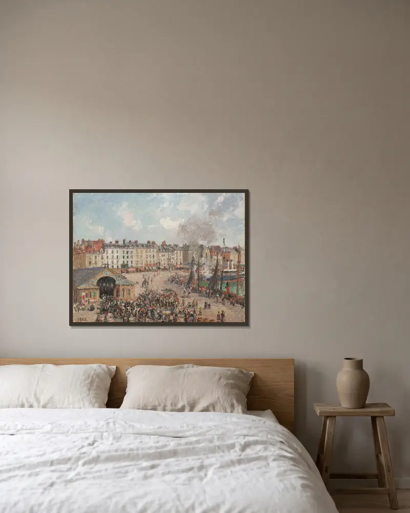 Fischmarkt von Camille Pissarro gerahmt an einer Wand