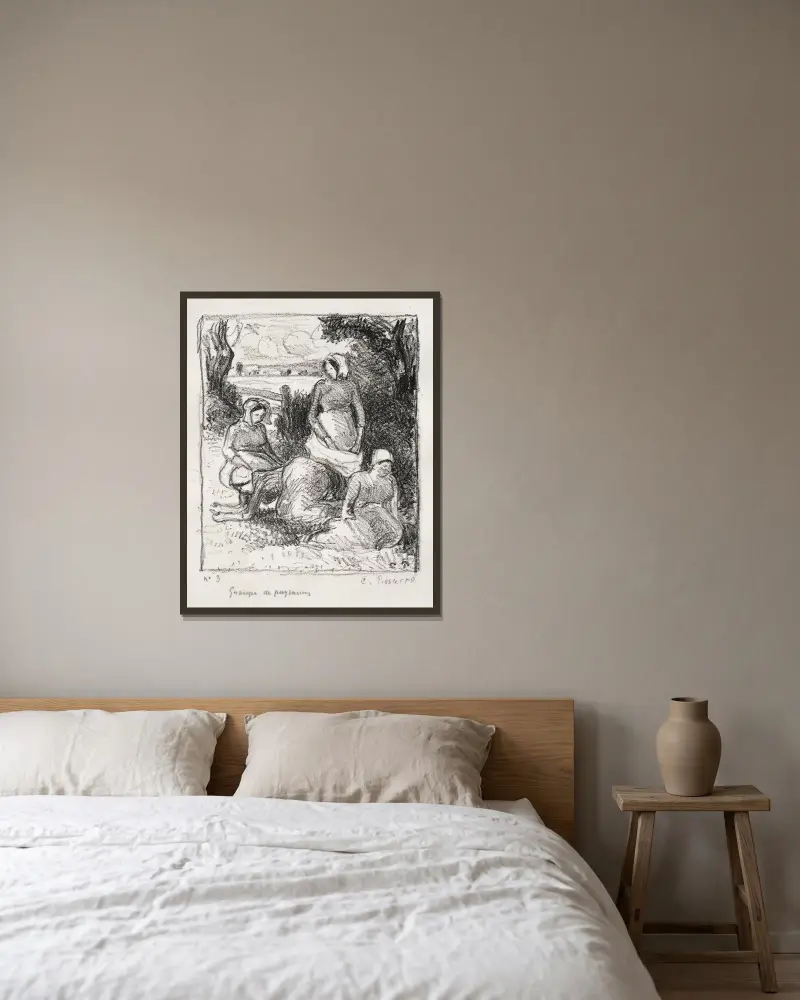 Gruppe von Bauern von Camille Pissarro gerahmt an einer Wand