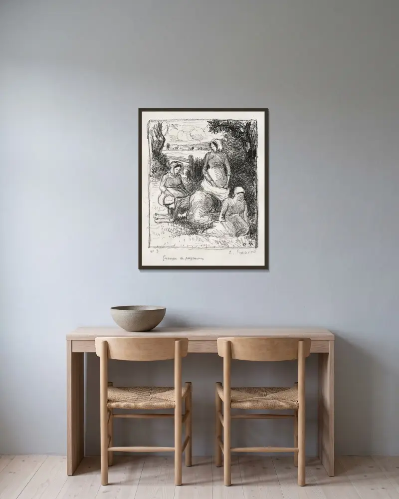 Gruppe von Bauern von Camille Pissarro gerahmt an einer Wand