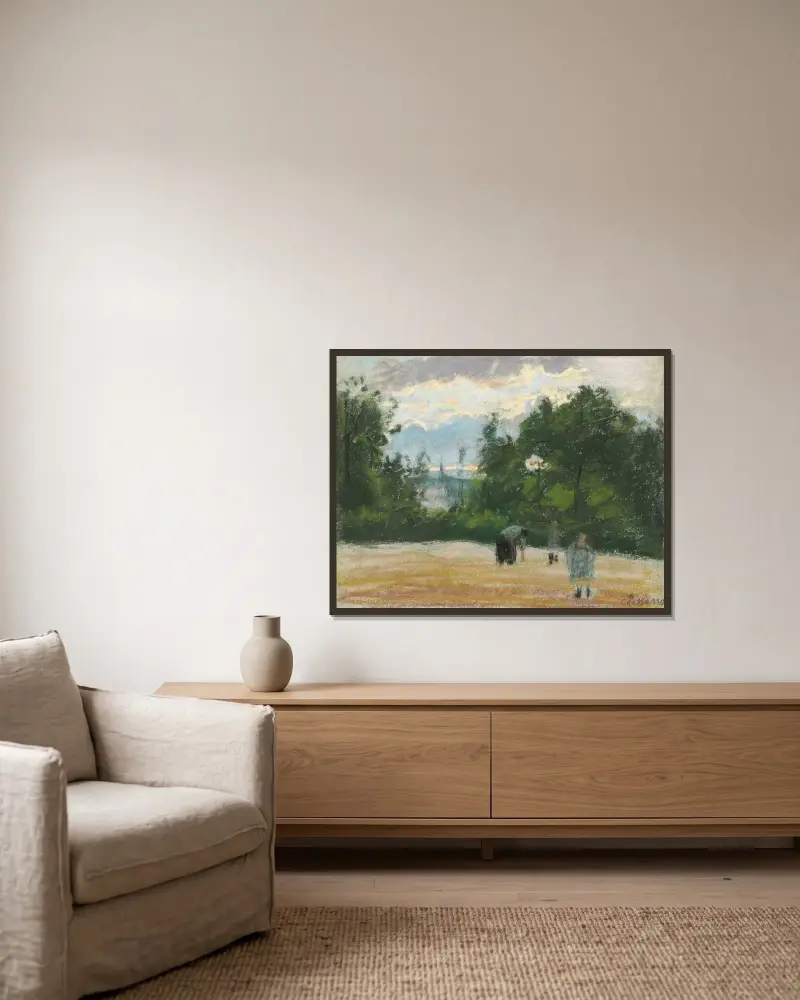 Die Lichtung von Camille Pissarro gerahmt an einer Wand