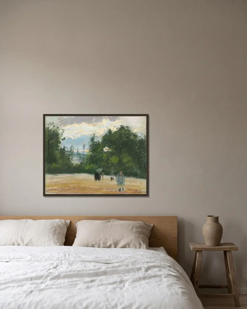Die Lichtung von Camille Pissarro gerahmt an einer Wand