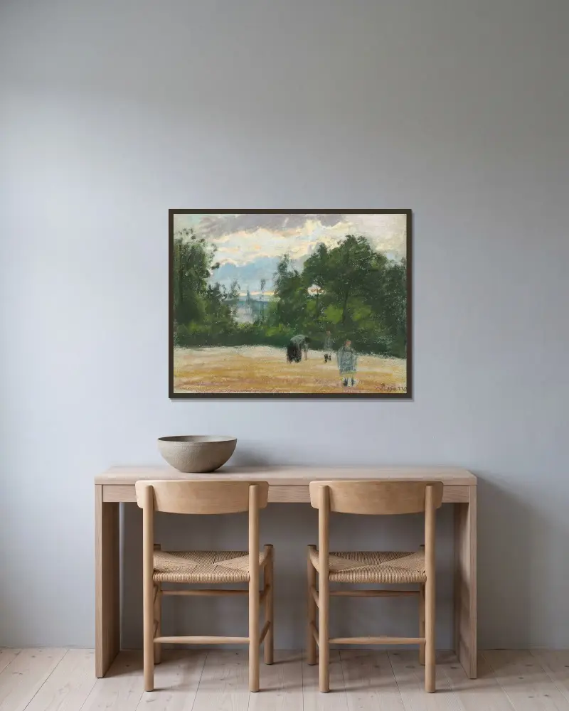 Die Lichtung von Camille Pissarro gerahmt an einer Wand