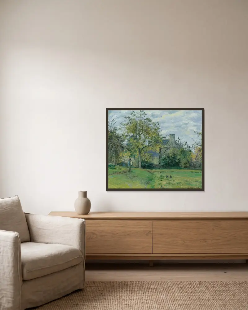 Das Haus von Piette in Montfoucault von Camille Pissarro gerahmt an einer Wand