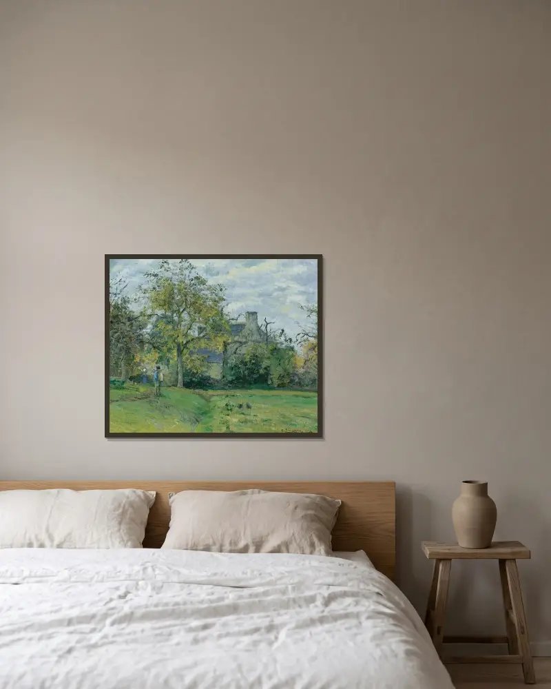 Das Haus von Piette in Montfoucault von Camille Pissarro gerahmt an einer Wand