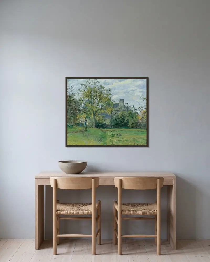 Das Haus von Piette in Montfoucault von Camille Pissarro gerahmt an einer Wand