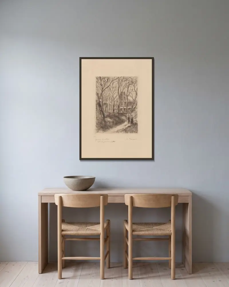 Der Weg der Lumpensammler von Camille Pissarro gerahmt an einer Wand