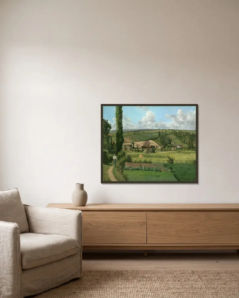 Landscape at Les Pâtis,Pontoise av Camille Pissarro inramad på en vägg