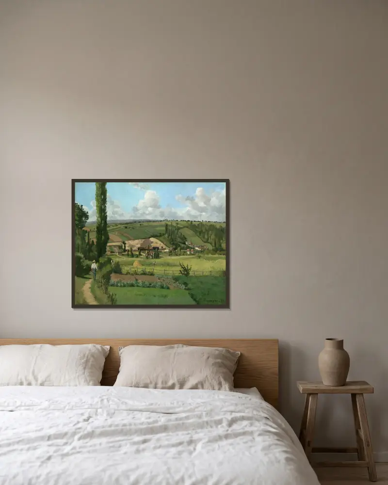 Landscape at Les Pâtis,Pontoise av Camille Pissarro inramad på en vägg