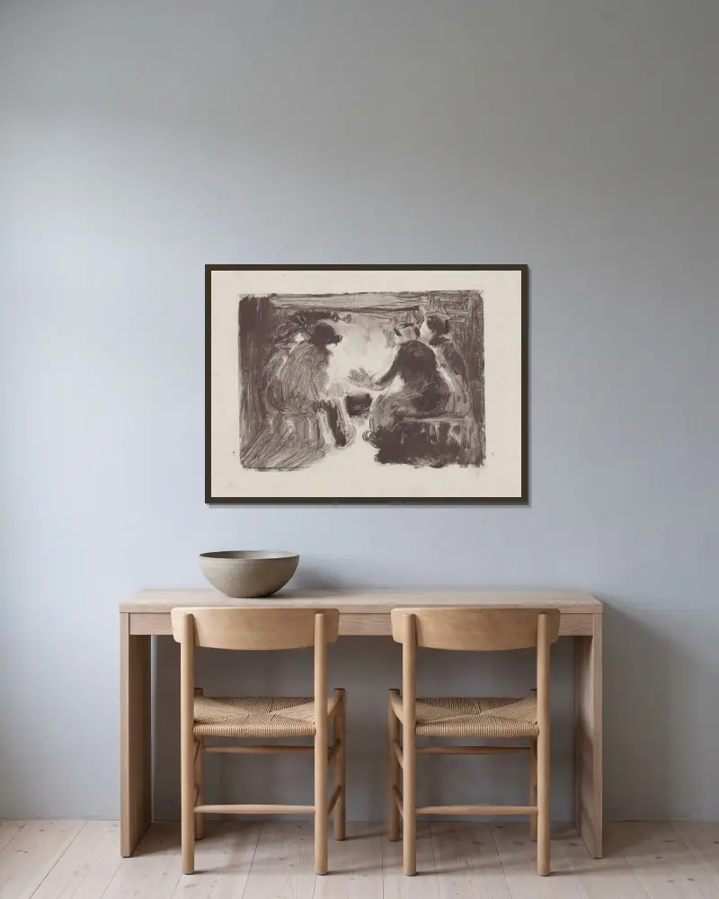 Le foyer av Camille Pissarro inramad på en vägg