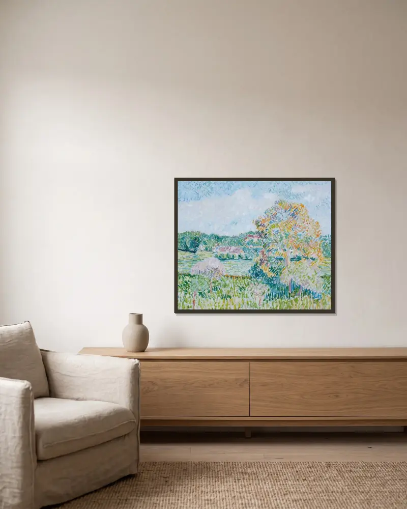 Le Grand Noyer À Eragny, Automne av Camille Pissarro inramad på en vägg