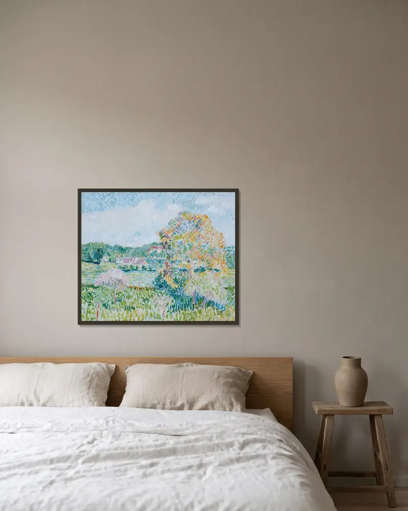 Le Grand Noyer À Eragny, Automne av Camille Pissarro inramad på en vägg