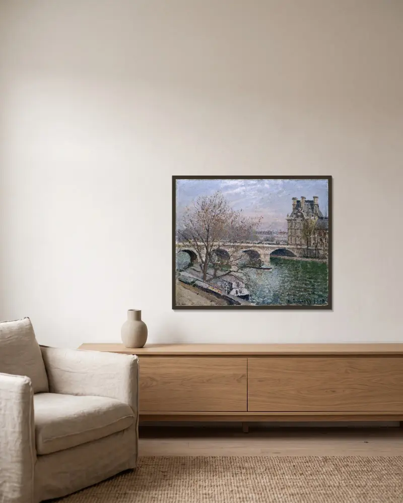 Der Pont Royal und der Pavillon de Flore von Camille Pissarro gerahmt an einer Wand