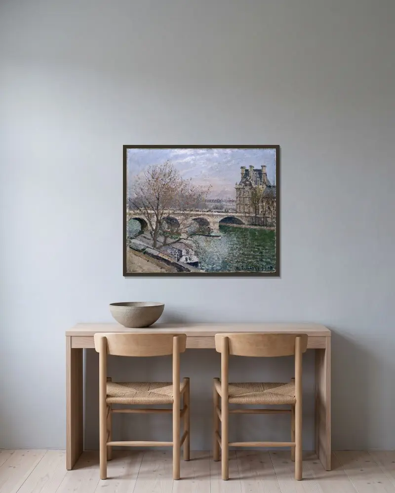 Der Pont Royal und der Pavillon de Flore von Camille Pissarro gerahmt an einer Wand