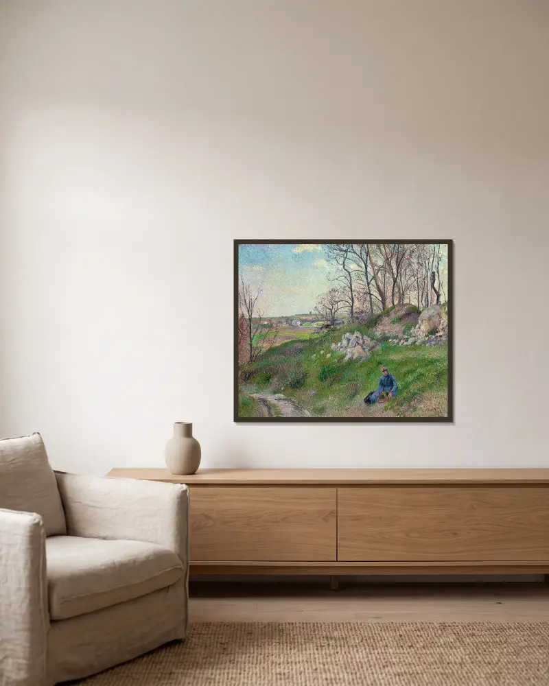 Les carrières du Chou, Pontoise av Camille Pissarro inramad på en vägg