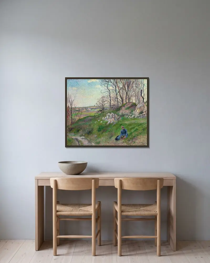 Les carrières du Chou, Pontoise av Camille Pissarro inramad på en vägg
