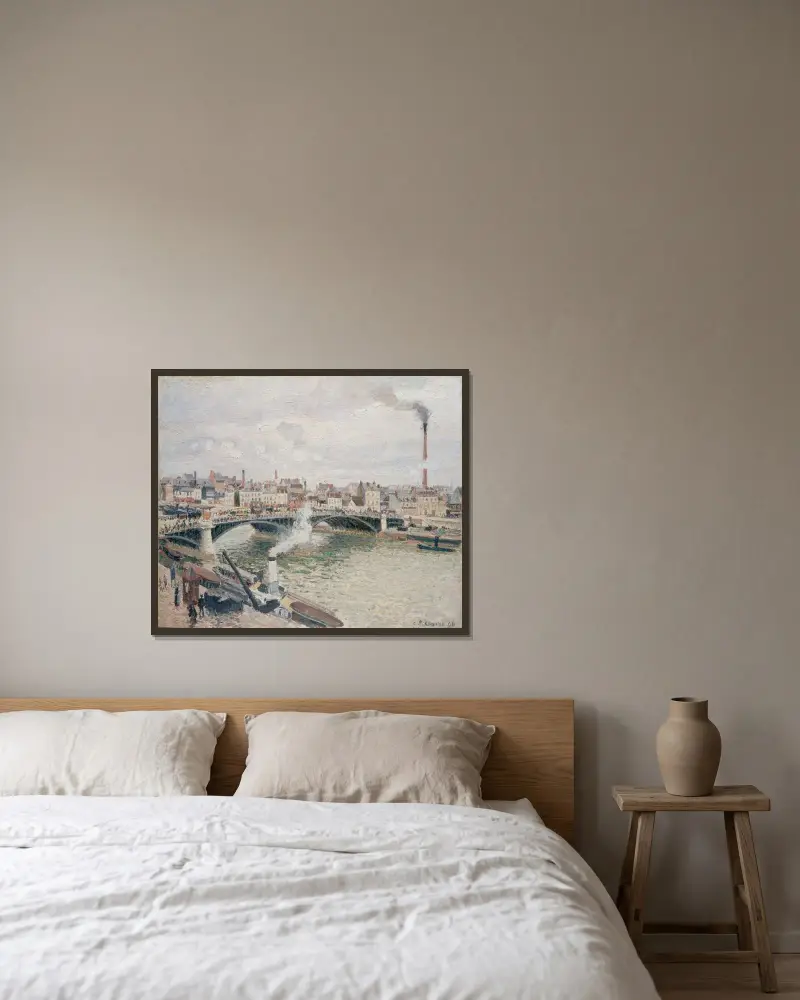 Morning, An Overcast Day, Rouen av Camille Pissarro inramad på en vägg