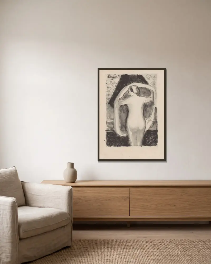 Akt von hinten von Camille Pissarro gerahmt an einer Wand
