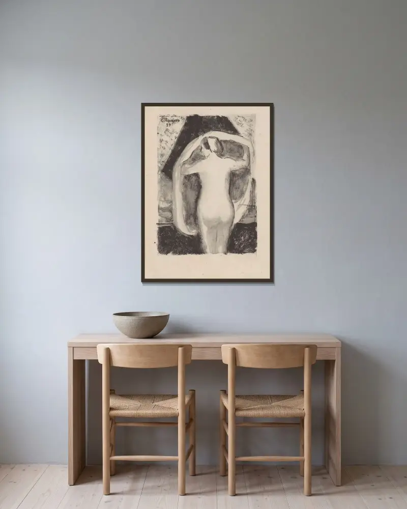 Akt von hinten von Camille Pissarro gerahmt an einer Wand