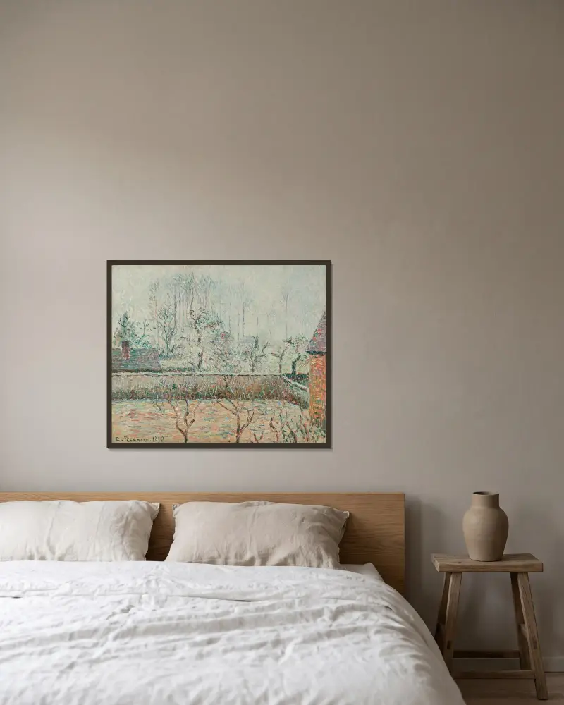 Paysage Avec Maisons Et Mur De Clôture, Givre Et Brume, Éragny av Camille Pissarro inramad på en vägg