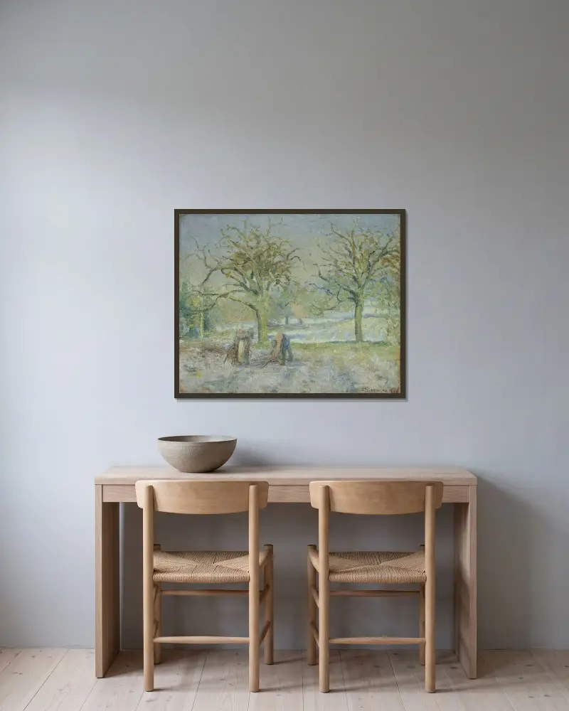 Paysage d’Hiver av Camille Pissarro inramad på en vägg