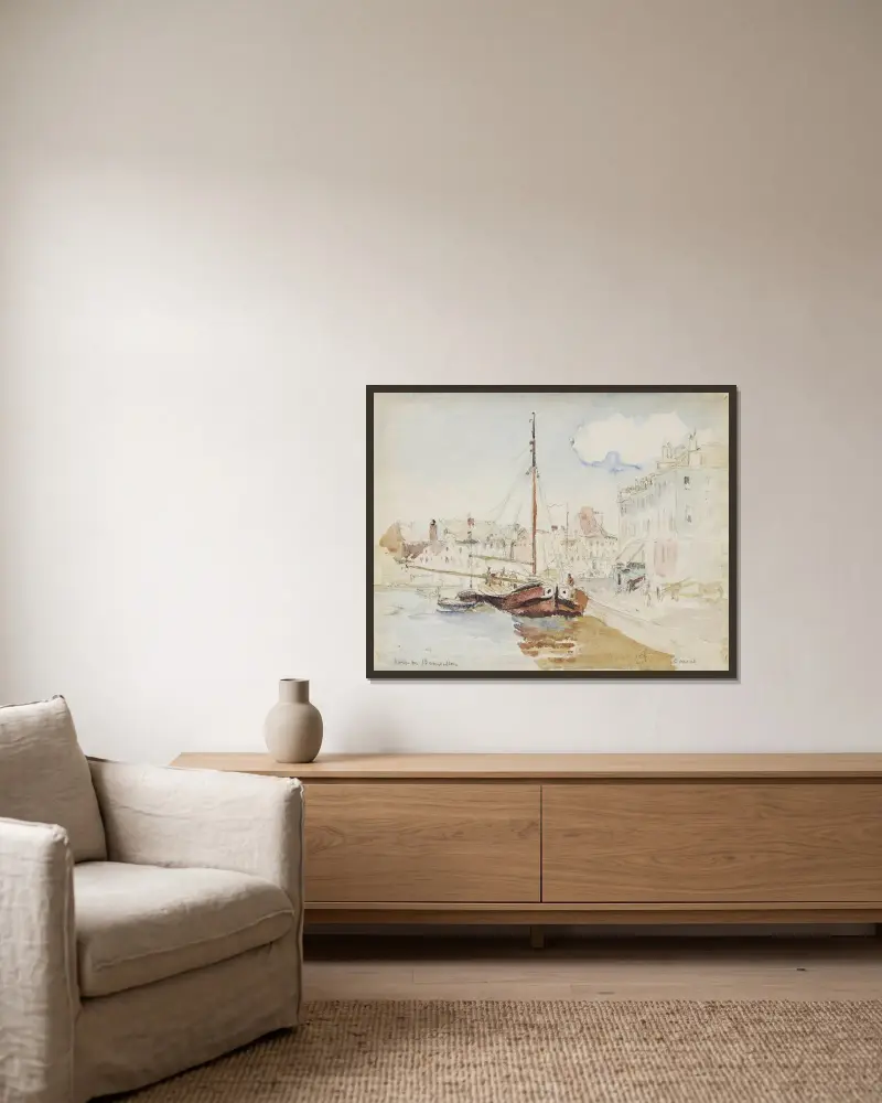 Port de Bruxelles av Camille Pissarro inramad på en vägg