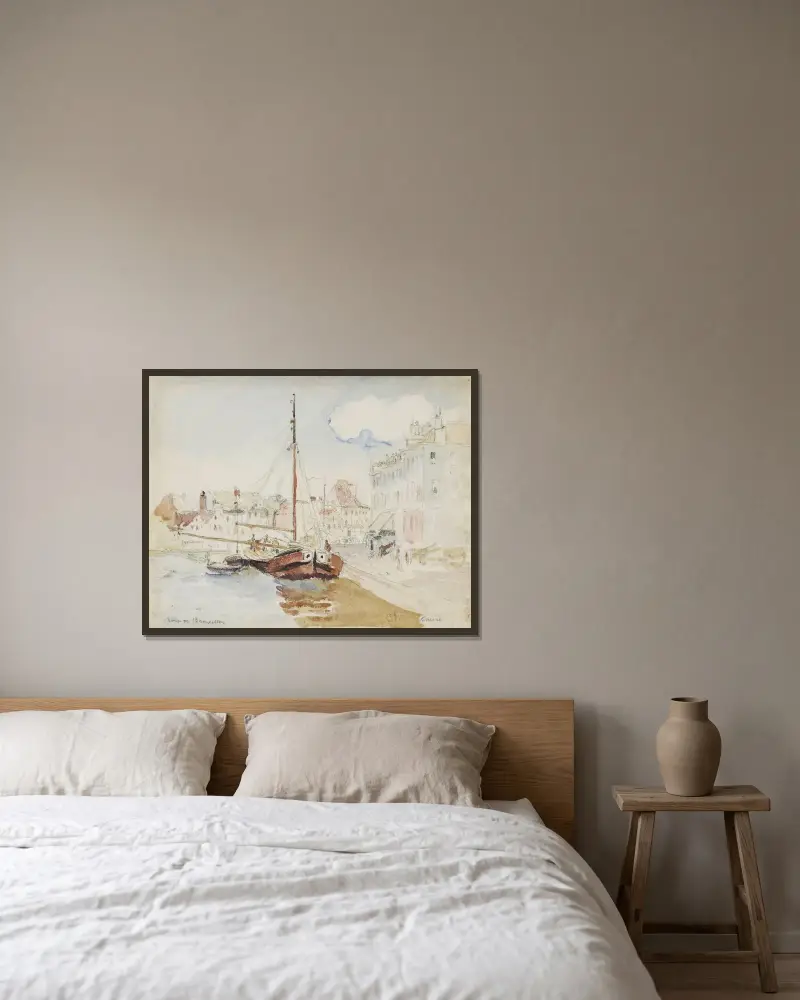 Port de Bruxelles av Camille Pissarro inramad på en vägg