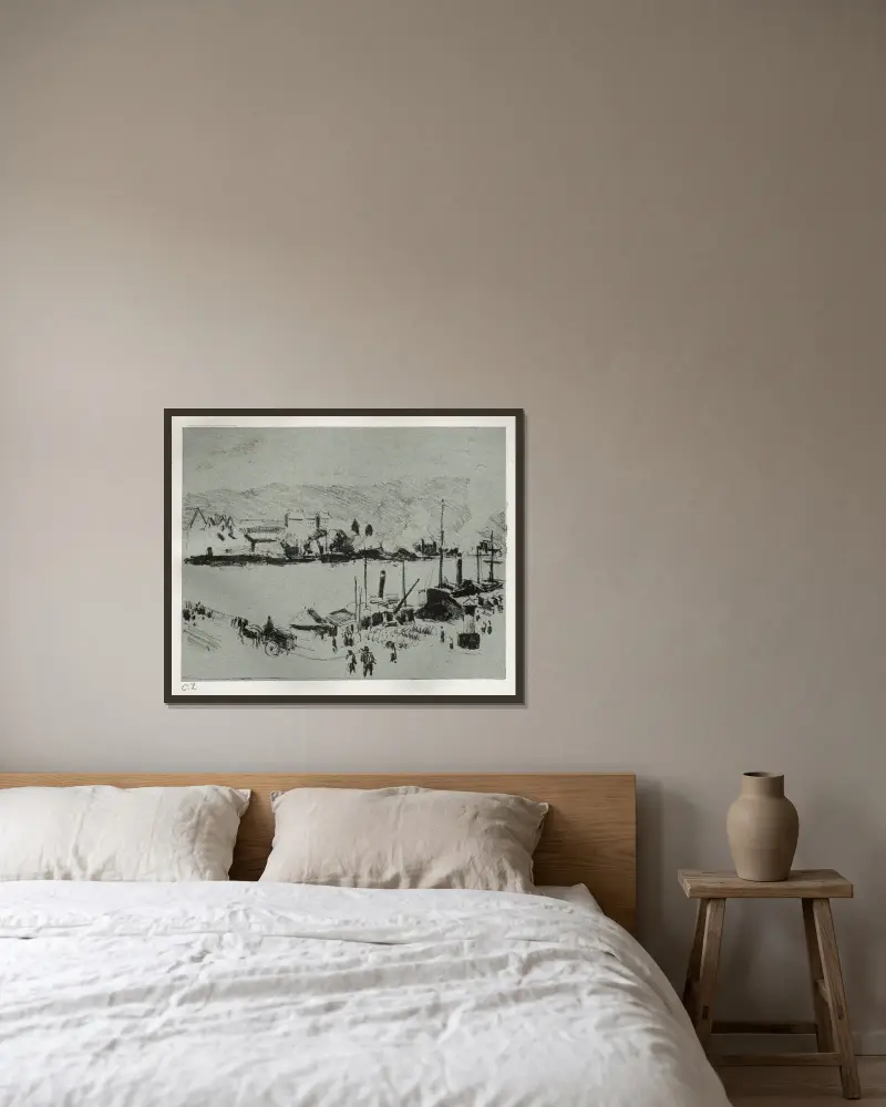Quai Boieldieu in Rouen av Camille Pissarro inramad på en vägg