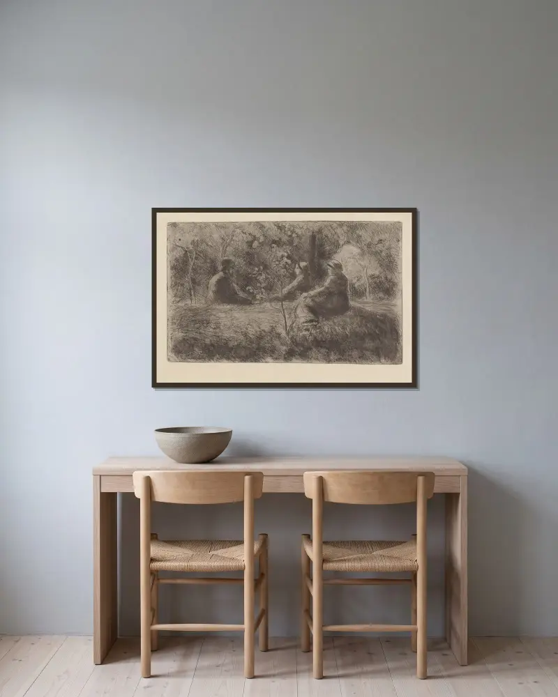 Repos du dimanche dans le bois av Camille Pissarro inramad på en vägg