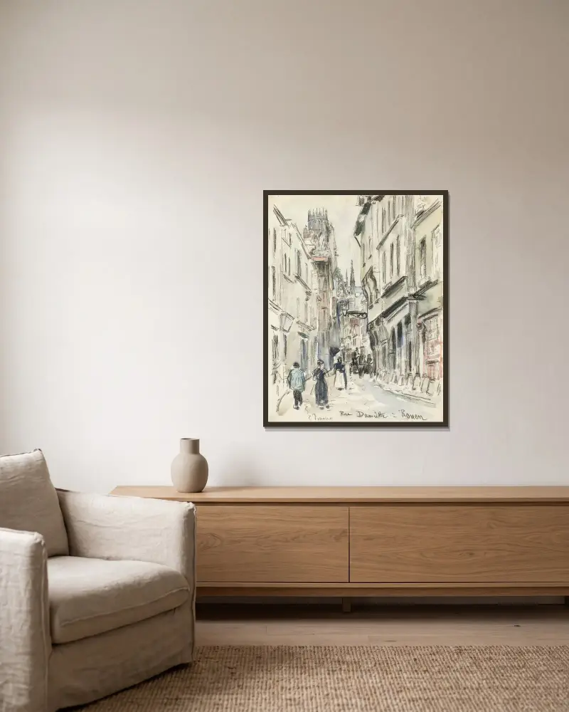 Rue Damiette, Rouen av Camille Pissarro inramad på en vägg