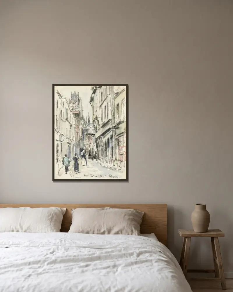 Rue Damiette, Rouen av Camille Pissarro inramad på en vägg
