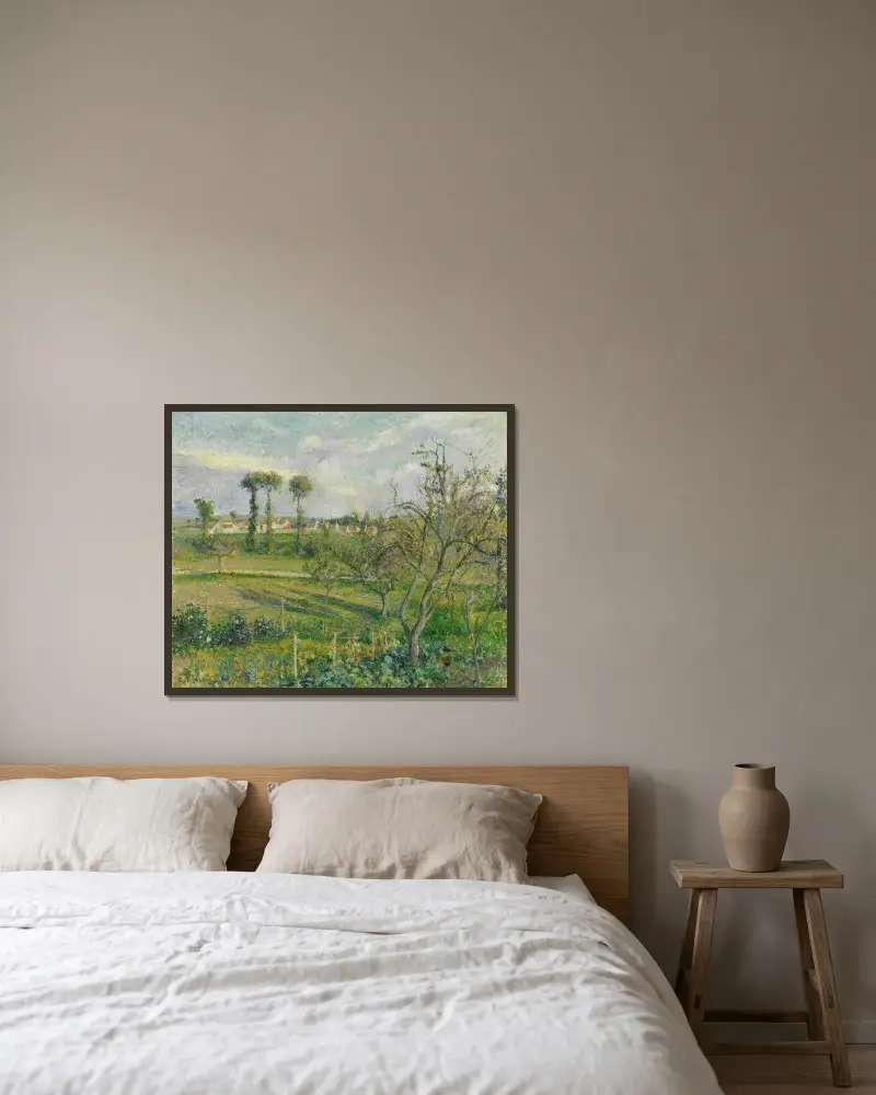 Soleil Couchant Au Valhermeil, Auvers-Sur-Oise av Camille Pissarro inramad på en vägg