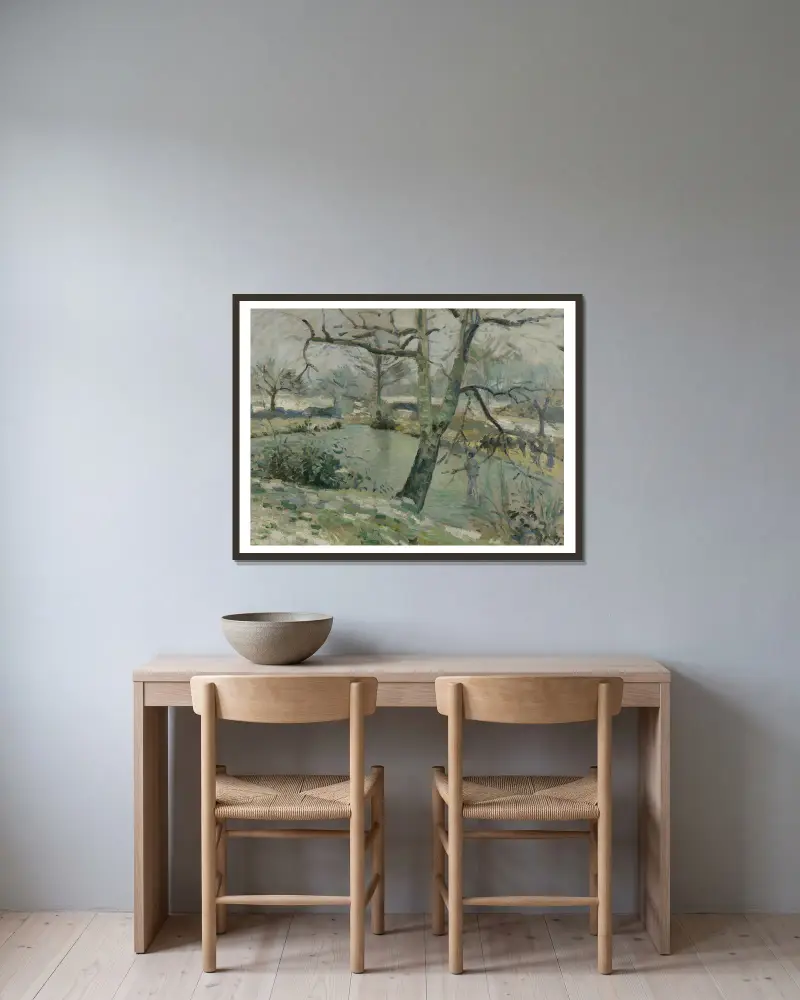 The Pond at Montfoucault, Effect of Winter av Camille Pissarro inramad på en vägg
