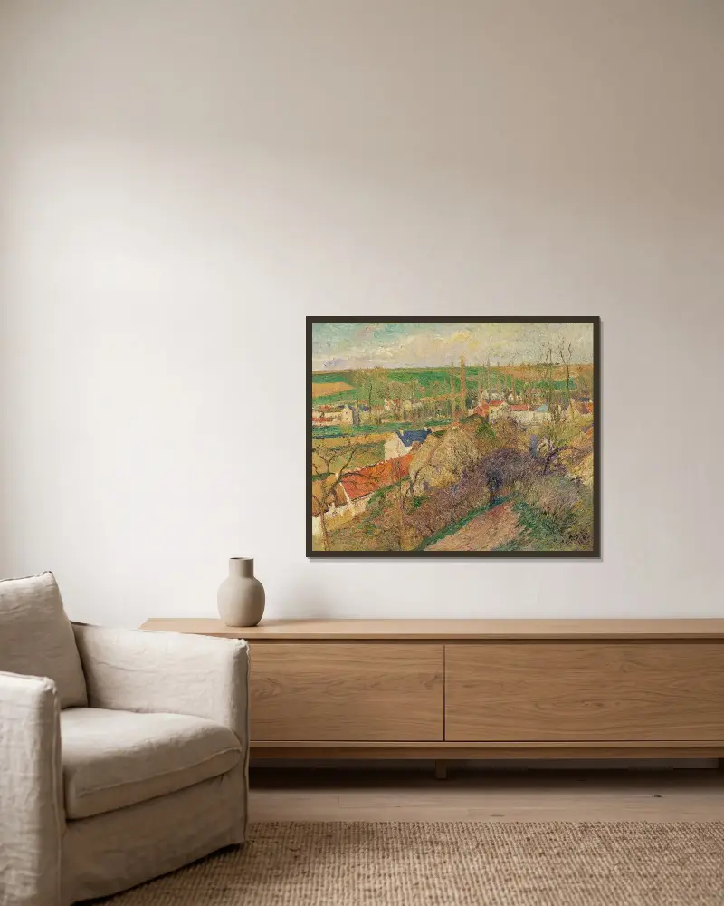 Vue Sur Le Village D’osny av Camille Pissarro inramad på en vägg