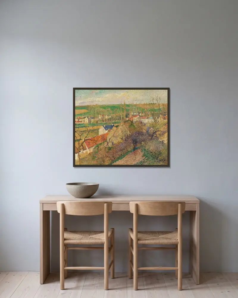 Vue Sur Le Village D’osny av Camille Pissarro inramad på en vägg