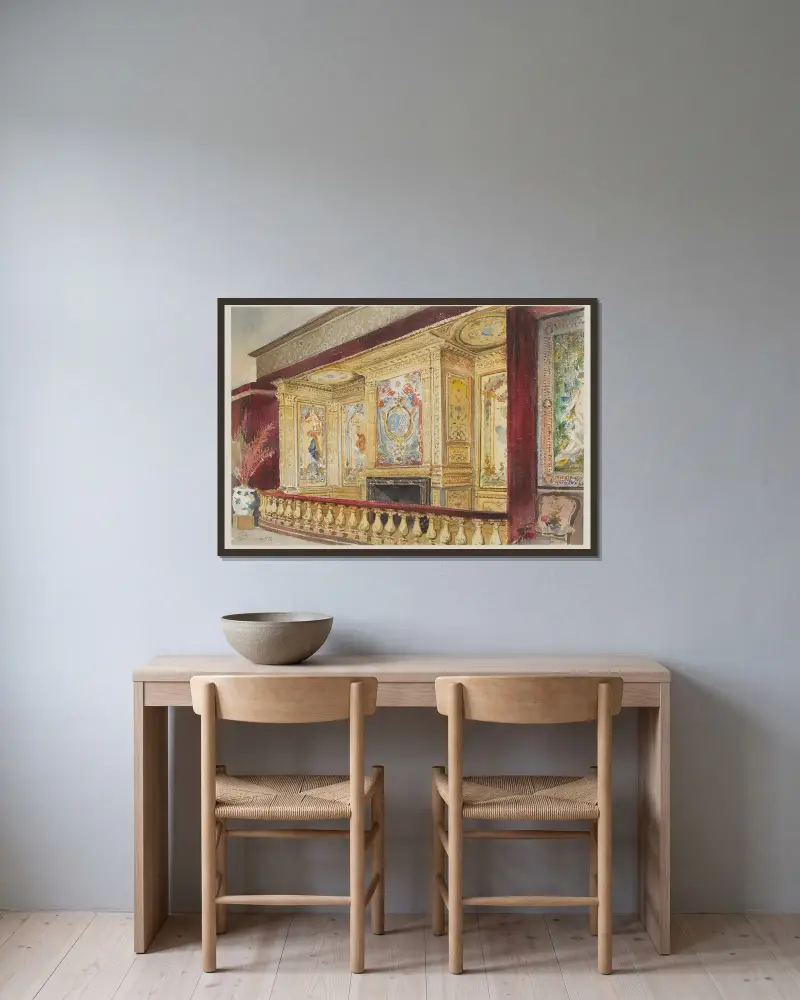 Ausstellung der Gobelins von Camille Piton gerahmt an einer Wand