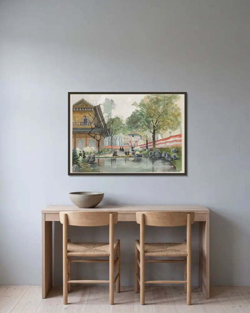 Fête des Chrysanthèmes av Camille Piton inramad på en vägg