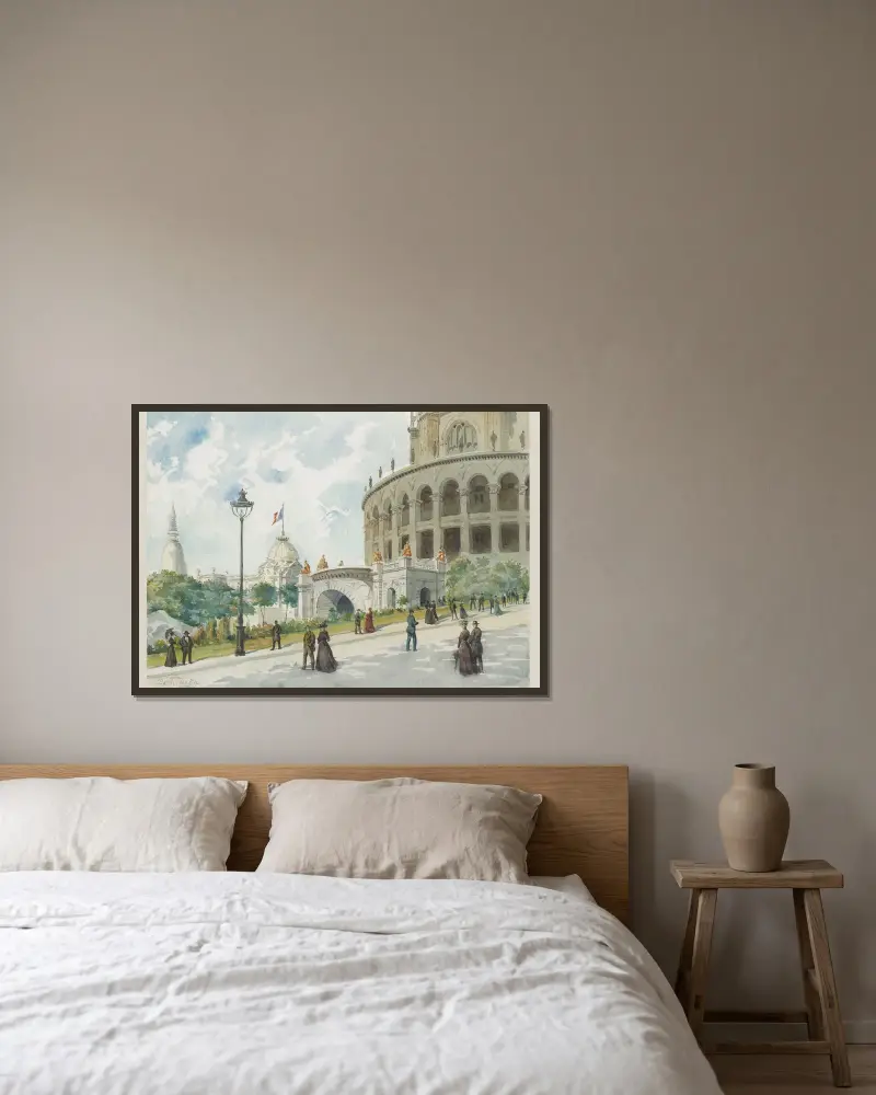 Trocadéro. Pavillon des Colonies av Camille Piton inramad på en vägg