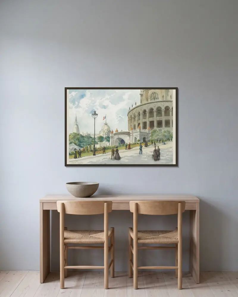Trocadéro. Pavillon des Colonies av Camille Piton inramad på en vägg