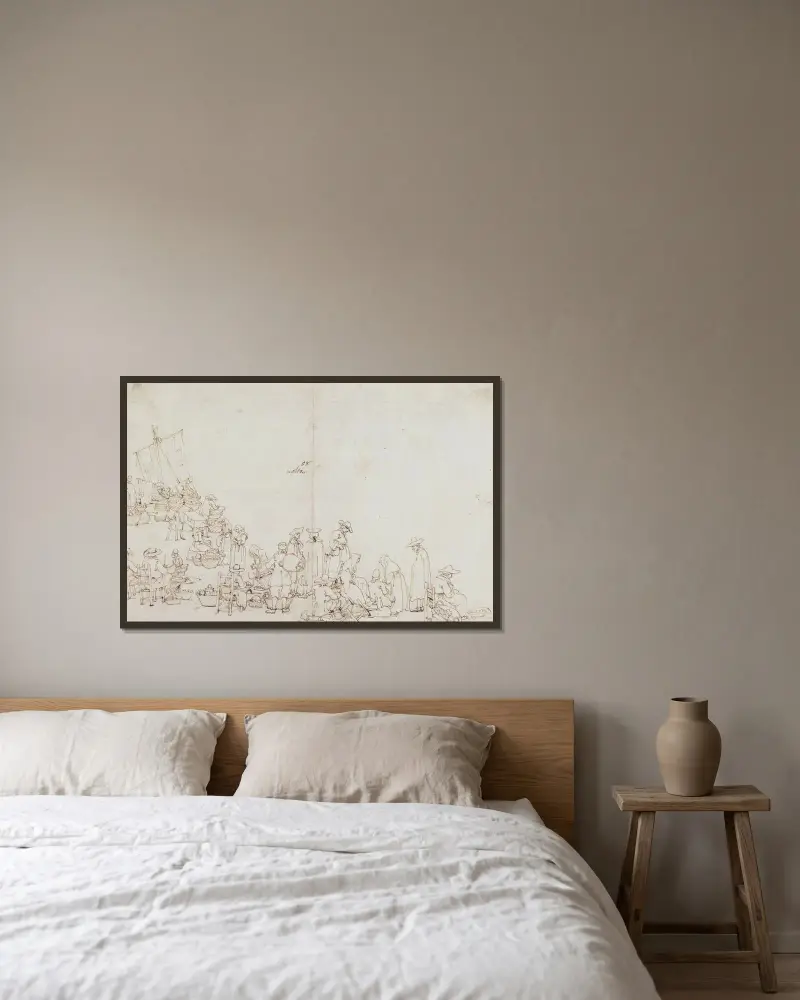 Marktszene von Canaletto gerahmt an einer Wand