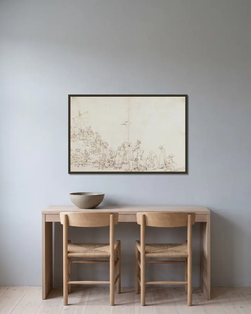 Marktszene von Canaletto gerahmt an einer Wand
