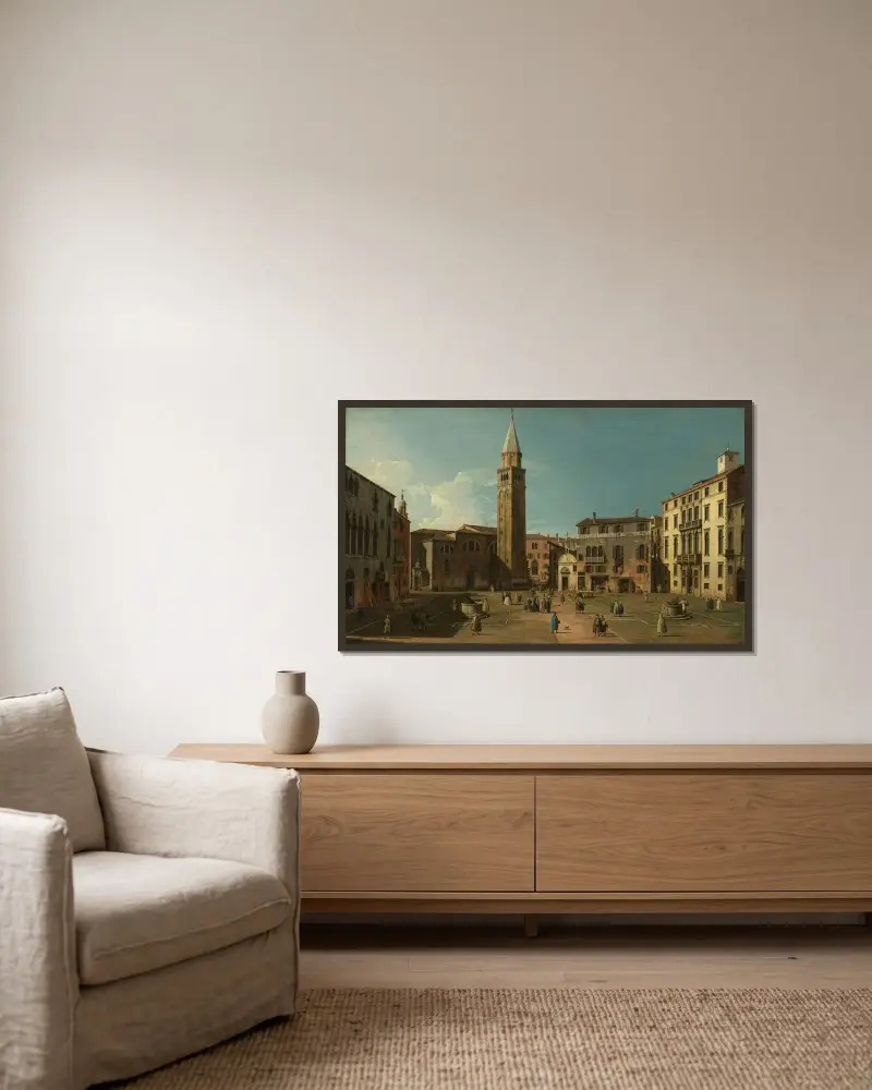 Campo Sant’Angelo, Venice av Canaletto inramad på en vägg
