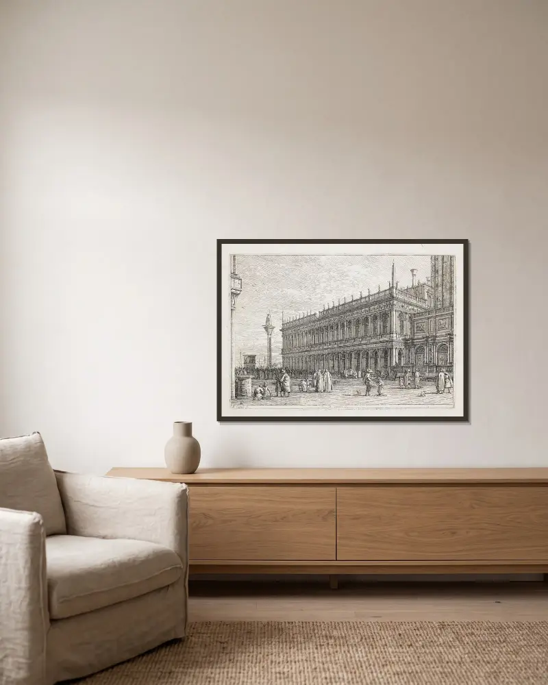 Die Bibliothek in Venedig von Canaletto gerahmt an einer Wand
