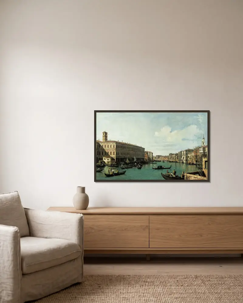 Le Grand Canal, vu du pont du Rialto av Canaletto inramad på en vägg