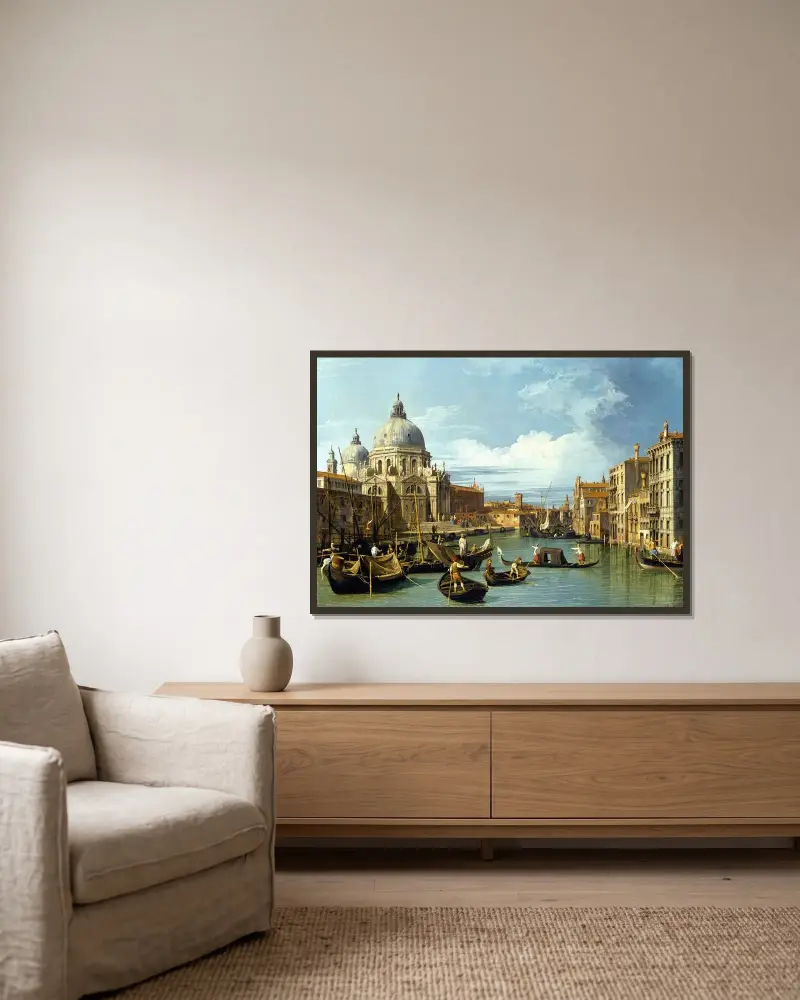 The Entrance to the Grand Canal, Venice av Canaletto inramad på en vägg