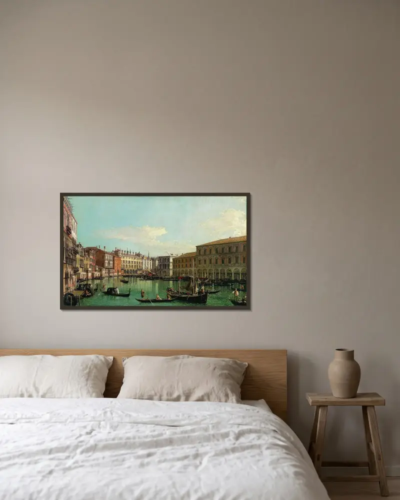 The Grand Canal, Venice, Looking South toward the Rialto Bridge av Canaletto inramad på en vägg