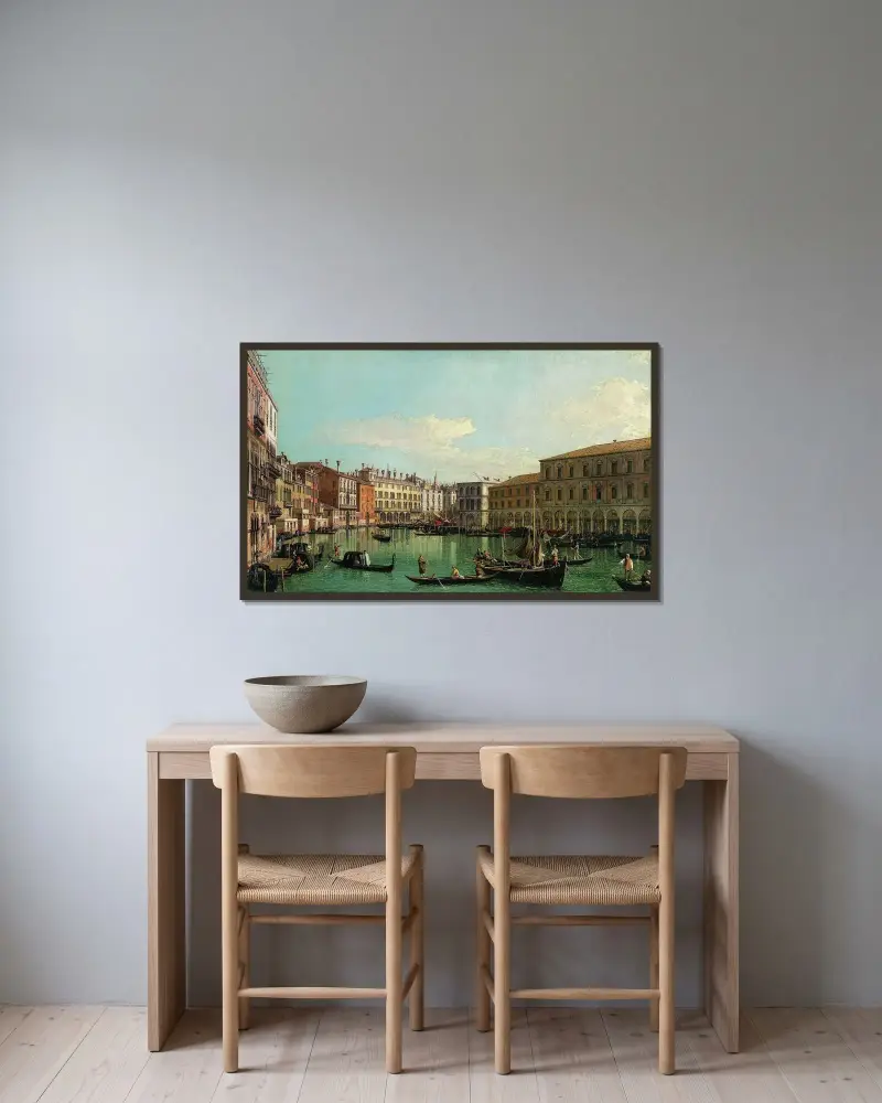 The Grand Canal, Venice, Looking South toward the Rialto Bridge av Canaletto inramad på en vägg