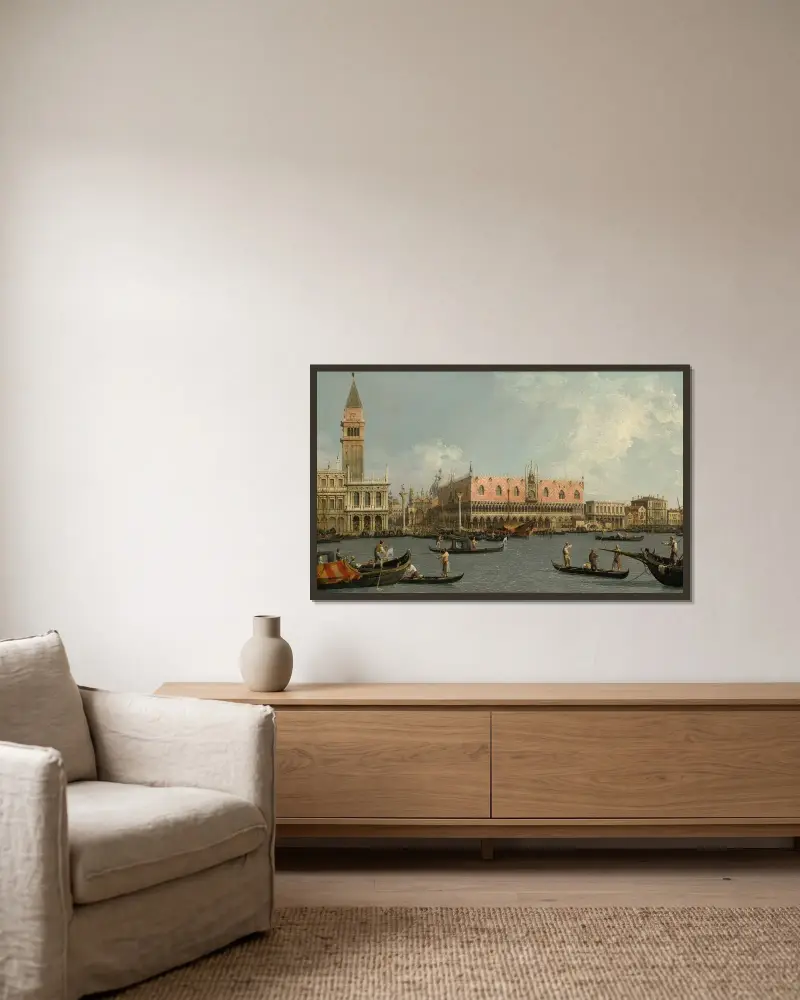 The Molo, with the Piazzetta and the Doge’s Palace, from the Bacino av Canaletto inramad på en vägg