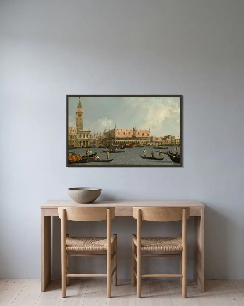The Molo, with the Piazzetta and the Doge’s Palace, from the Bacino av Canaletto inramad på en vägg