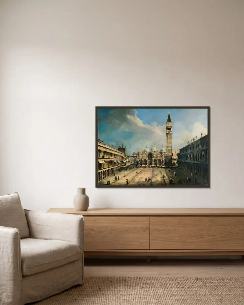 The Piazza San Marco in Venice av Canaletto inramad på en vägg